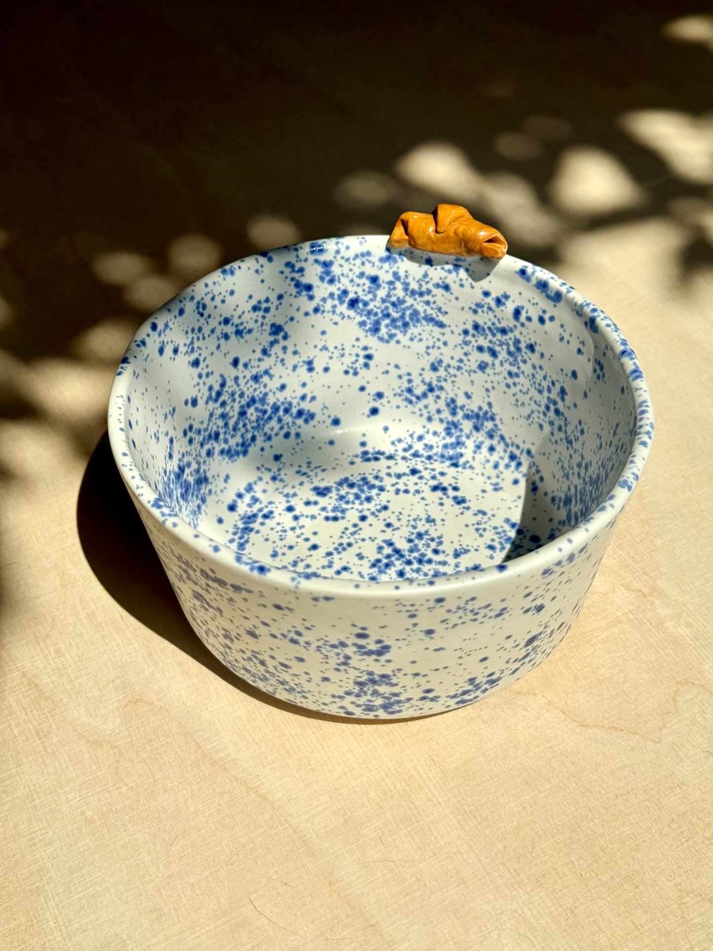 Blue speckled croissant bowl large