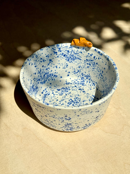 Blue speckled croissant bowl large