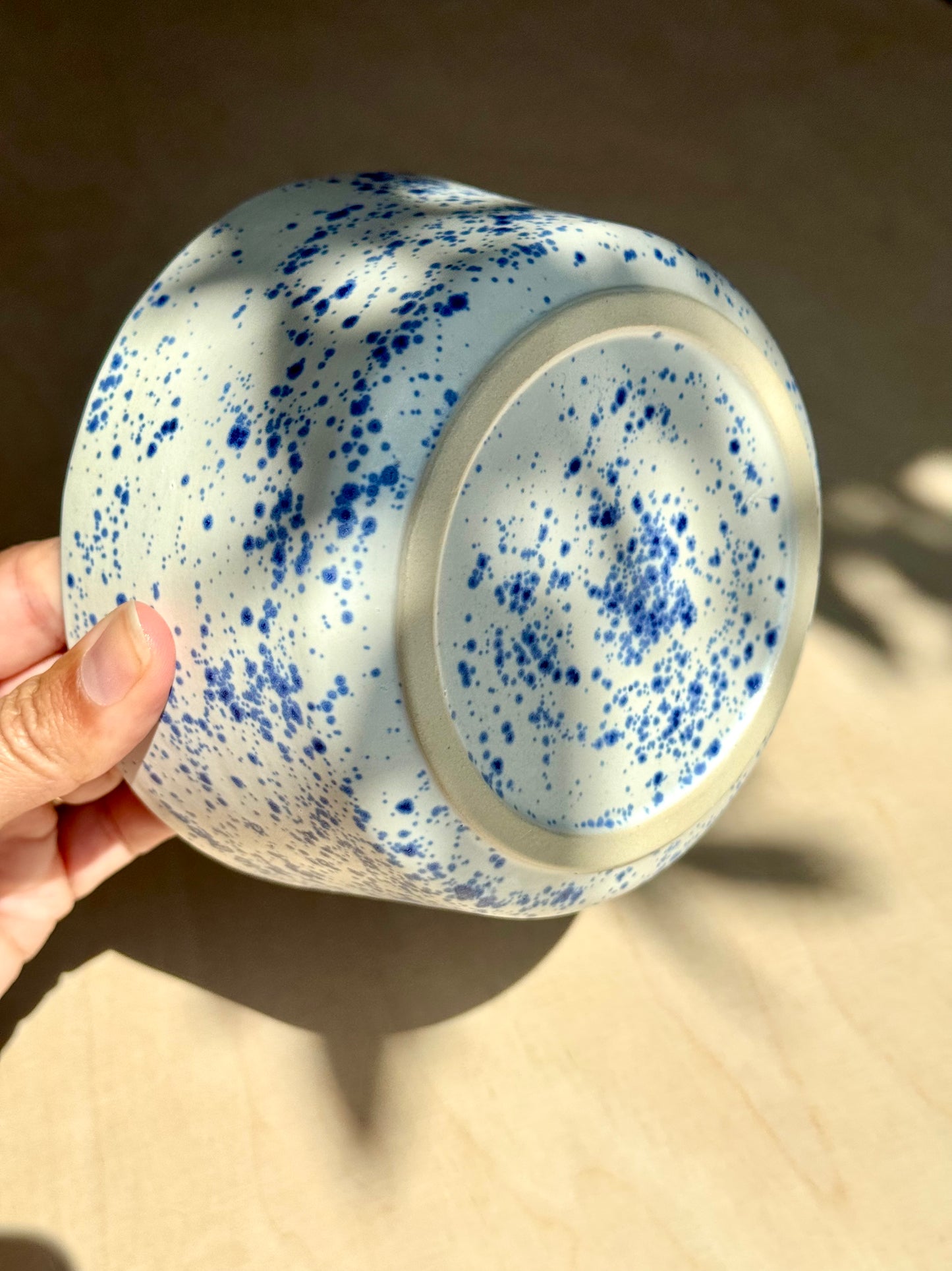 Blue speckled croissant bowl large