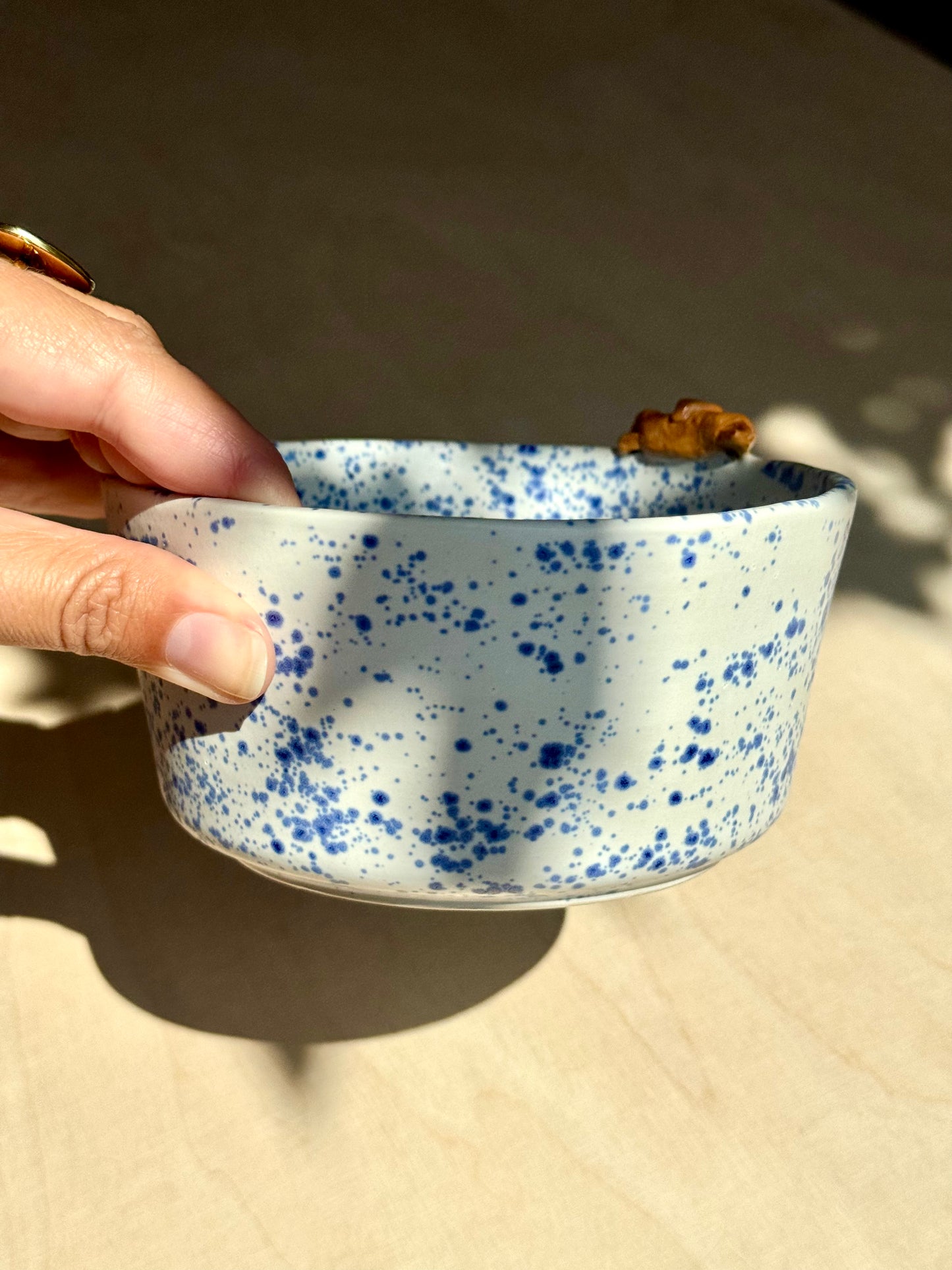 Blue speckled croissant bowl large