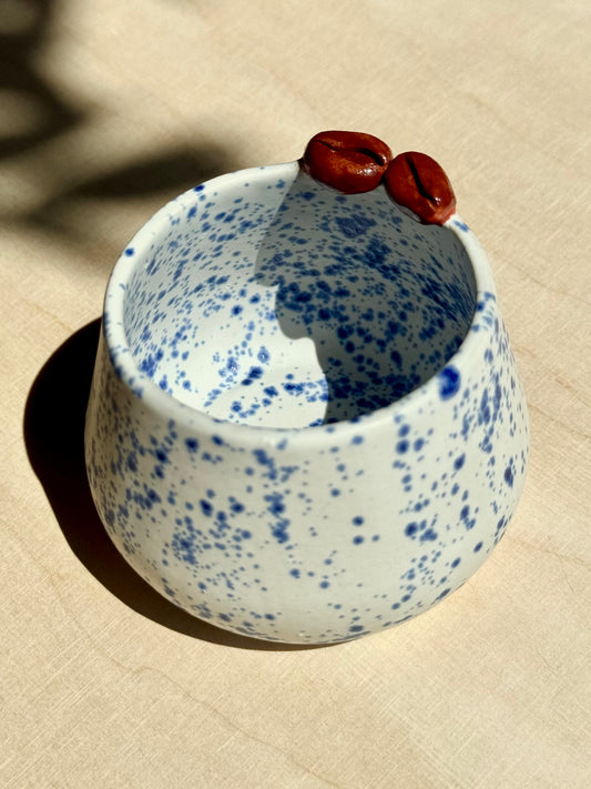 Blue speckled coffee bean mok