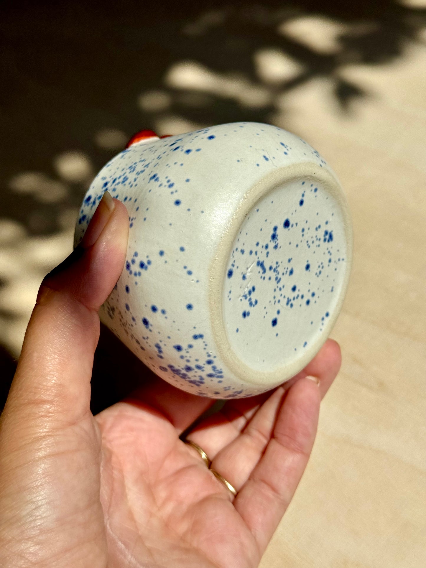 Blue speckled coffee bean mok